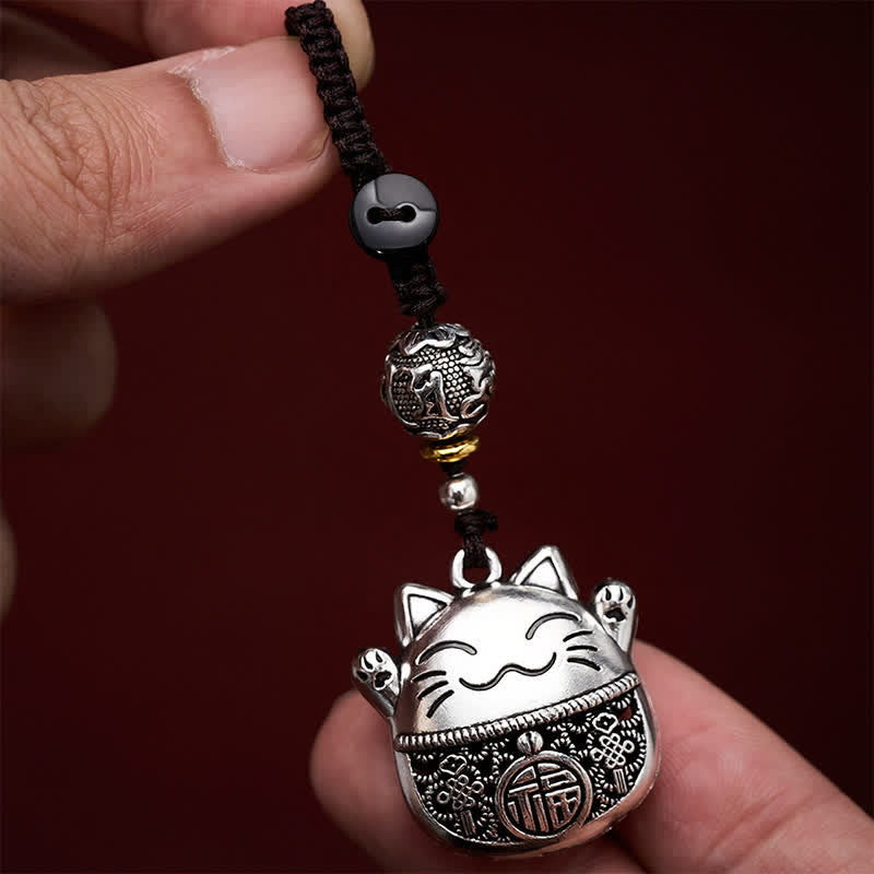 Buddha Stones 銅製「福」の文字が刻印された招き猫の編み込みバランスキーホルダー - image 8