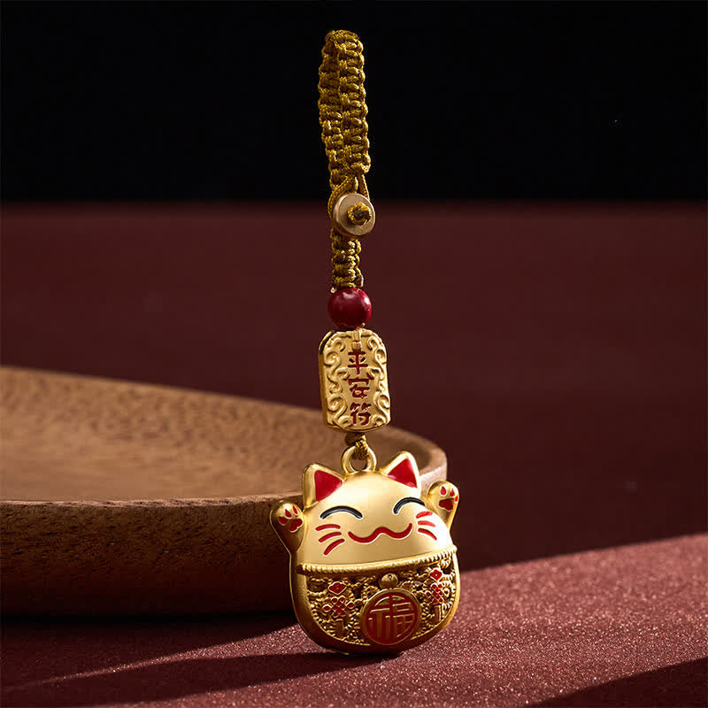 Buddha Stones 銅製「福」の文字が刻印された招き猫の編み込みバランスキーホルダー - image 10