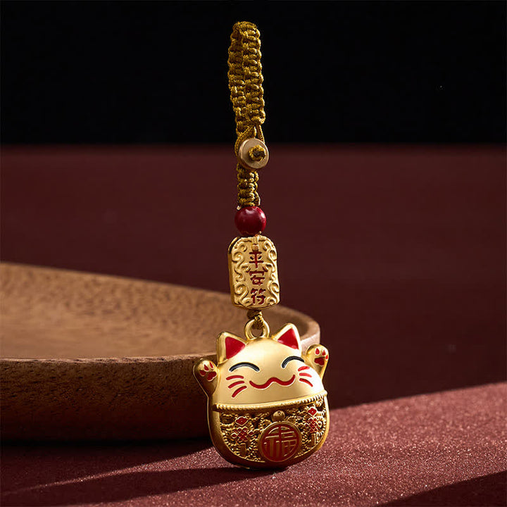 Buddha Stones 銅製「福」の文字が刻印された招き猫の編み込みバランスキーホルダー - image 10