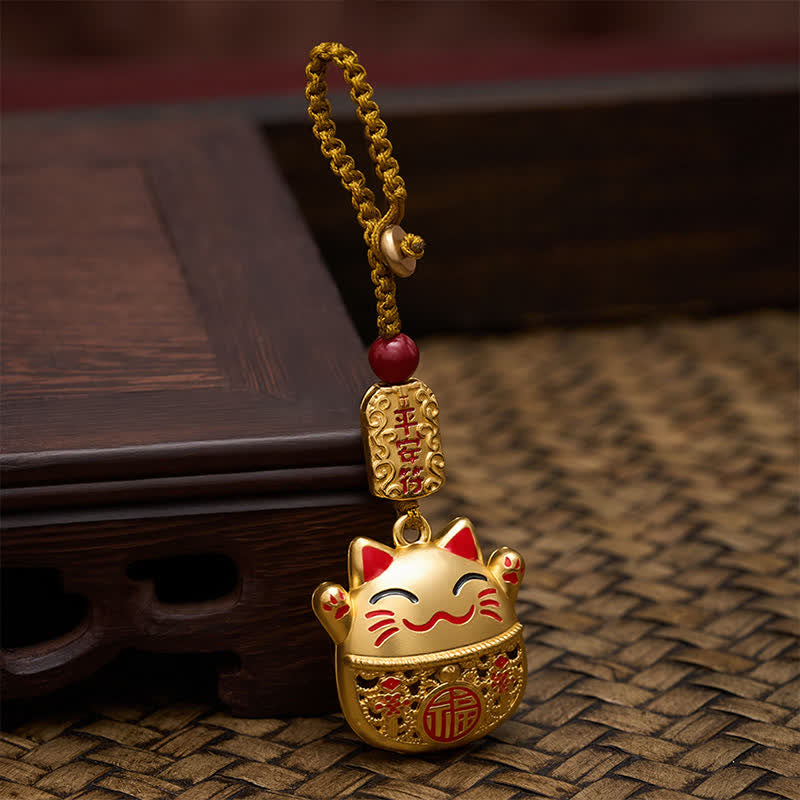 Buddha Stones 銅製「福」の文字が刻印された招き猫の編み込みバランスキーホルダー - image 12