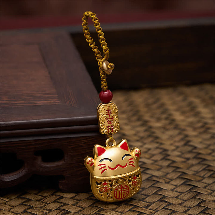 Buddha Stones 銅製「福」の文字が刻印された招き猫の編み込みバランスキーホルダー - image 12