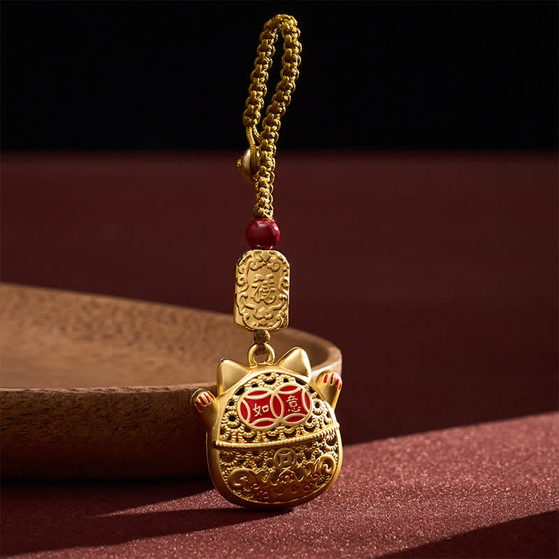 Buddha Stones 銅製「福」の文字が刻印された招き猫の編み込みバランスキーホルダー - image 11