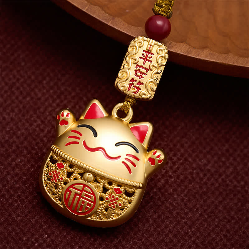 Buddha Stones 銅製「福」の文字が刻印された招き猫の編み込みバランスキーホルダー - image 13