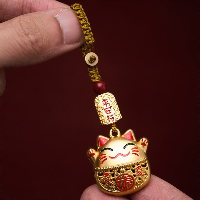 Buddha Stones 銅製「福」の文字が刻印された招き猫の編み込みバランスキーホルダー - image 14