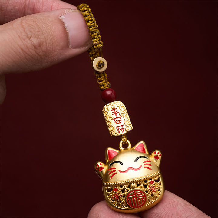 Buddha Stones 銅製「福」の文字が刻印された招き猫の編み込みバランスキーホルダー - image 14