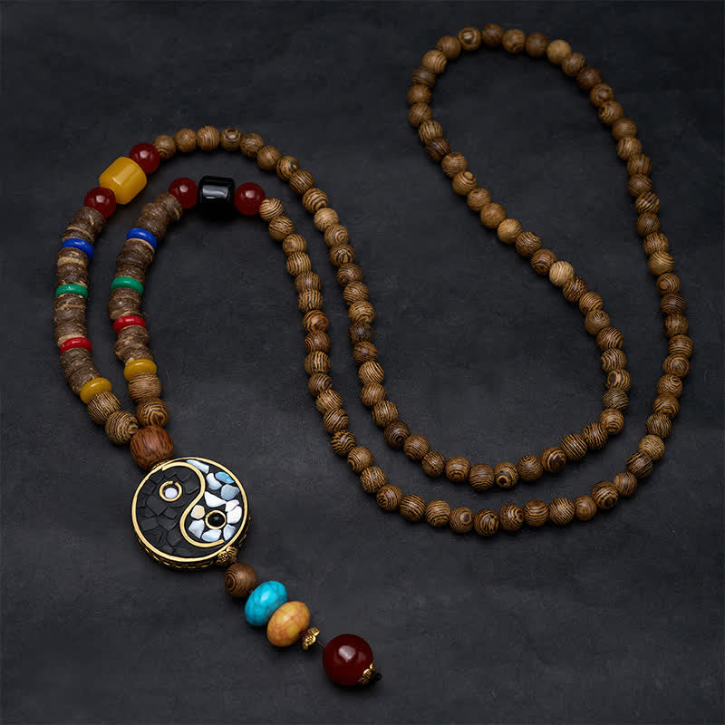 Buddha Stones ウェンジウッド陰陽バランスビーズネックレス - image 1