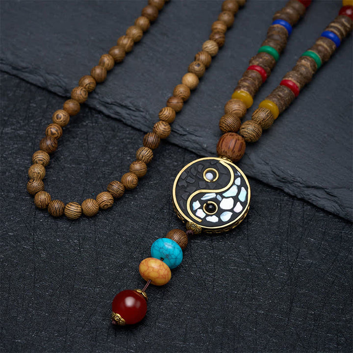 Buddha Stones ウェンジウッド陰陽バランスビーズネックレス - image 2