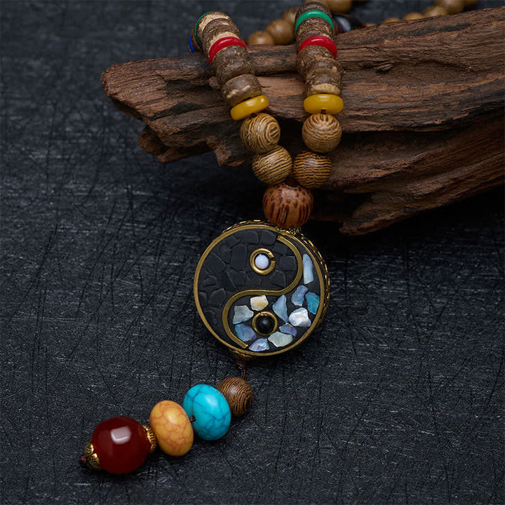 Buddha Stones ウェンジウッド陰陽バランスビーズネックレス - image 3