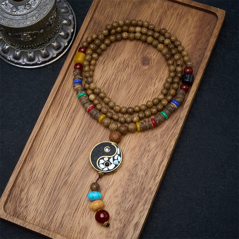 Buddha Stones ウェンジウッド陰陽バランスビーズネックレス - 陰陽（バランス♥ハーモニー） - image 0