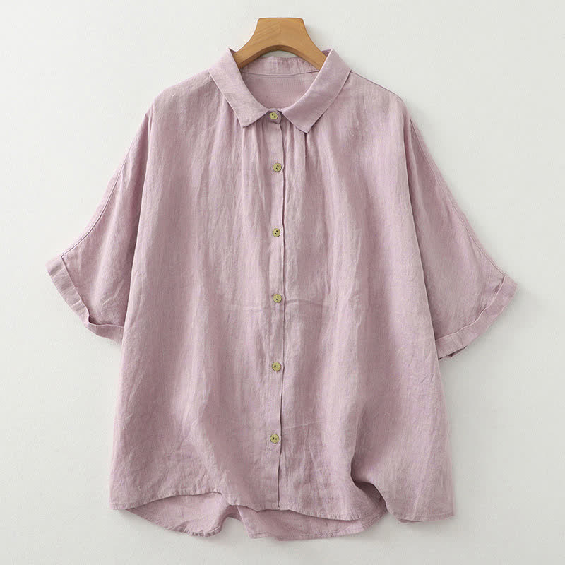 Buddha Stonesカジュアル 無地ボタン レディース 半袖シャツ - アザミ - US12、 UK/AU16、 EU44 (2XL) - image 1