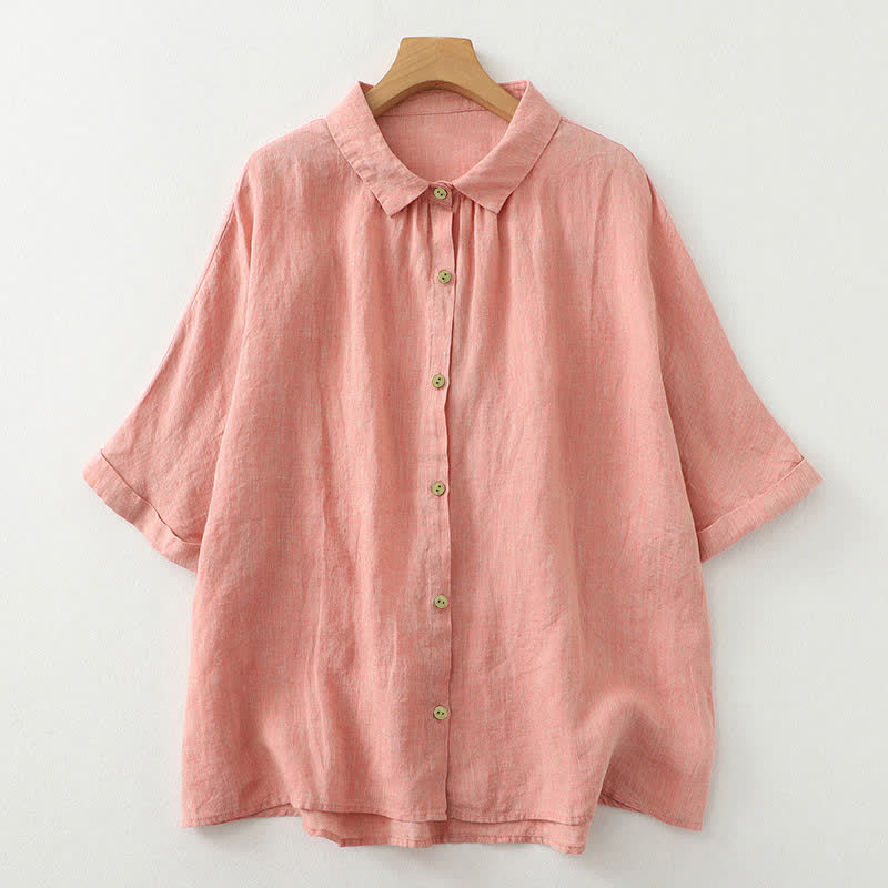 Buddha Stonesカジュアル 無地ボタン レディース 半袖シャツ - 鮭 - US12、 UK/AU16、 EU44 (2XL) - image 8