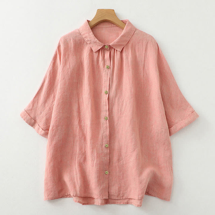 Buddha Stonesカジュアル 無地ボタン レディース 半袖シャツ - 鮭 - US12、 UK/AU16、 EU44 (2XL) - image 8