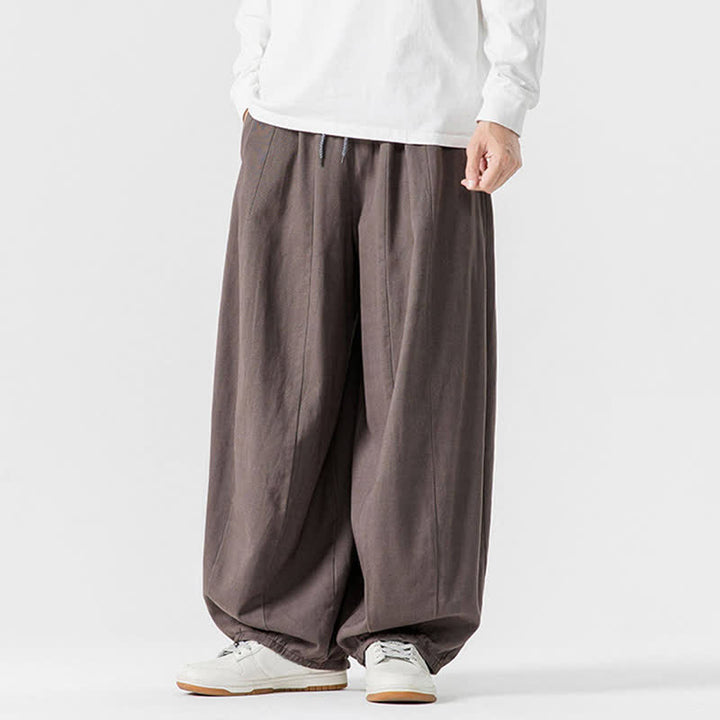 Buddha Stones 秋のカジュアルシンプルドローストリング無地コットンロングパンツメンズストレートレッグパンツポケット付き - image 3