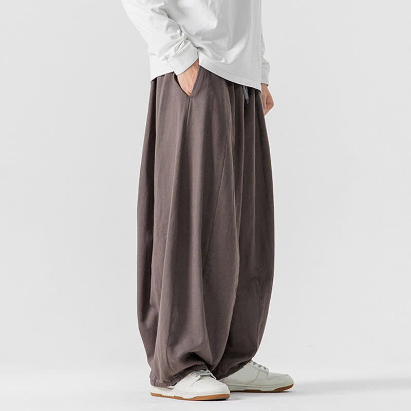 Buddha Stones 秋のカジュアルシンプルドローストリング無地コットンロングパンツメンズストレートレッグパンツポケット付き - image 2