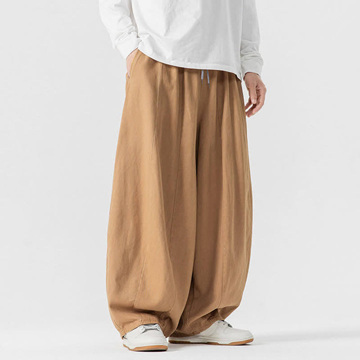 Buddha Stones 秋のカジュアルシンプルドローストリング無地コットンロングパンツメンズストレートレッグパンツポケット付き - image 35
