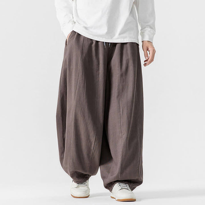 Buddha Stones 秋のカジュアルシンプルドローストリング無地コットンロングパンツメンズストレートレッグパンツポケット付き - image 5