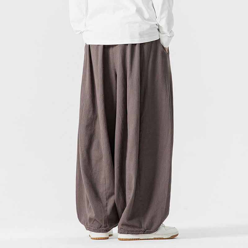 Buddha Stones 秋のカジュアルシンプルドローストリング無地コットンロングパンツメンズストレートレッグパンツポケット付き - image 4