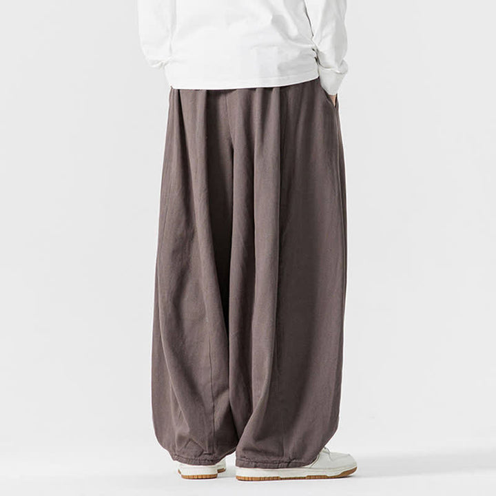 Buddha Stones 秋のカジュアルシンプルドローストリング無地コットンロングパンツメンズストレートレッグパンツポケット付き - image 4