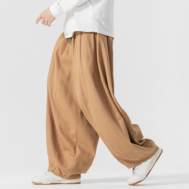 Buddha Stones 秋のカジュアルシンプルドローストリング無地コットンロングパンツメンズストレートレッグパンツポケット付き - image 36