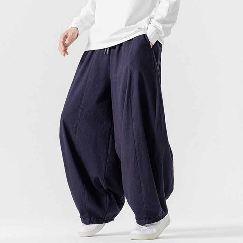 Buddha Stones 秋のカジュアルシンプルドローストリング無地コットンロングパンツメンズストレートレッグパンツポケット付き - image 32