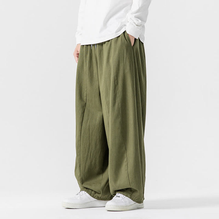 Buddha Stones 秋のカジュアルシンプルドローストリング無地コットンロングパンツメンズストレートレッグパンツポケット付き - image 25