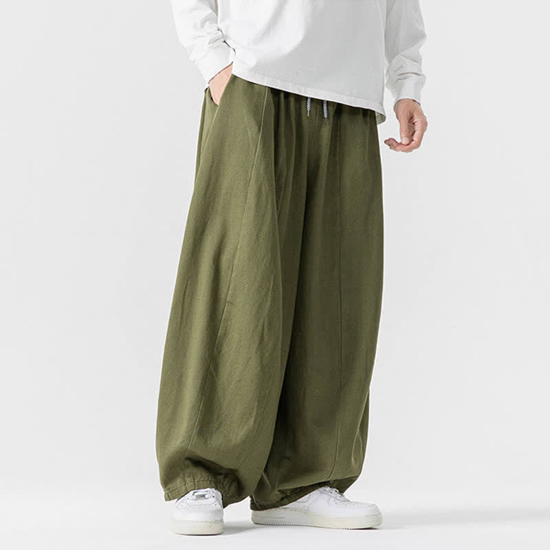 Buddha Stones 秋のカジュアルシンプルドローストリング無地コットンロングパンツメンズストレートレッグパンツポケット付き - image 20