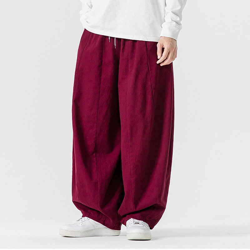 Buddha Stones 秋のカジュアルシンプルドローストリング無地コットンロングパンツメンズストレートレッグパンツポケット付き - image 44