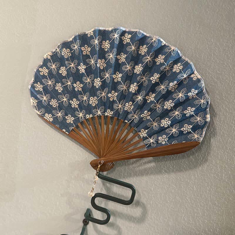 Buddha Stones 花蓮の純潔刺繍入り綿麻竹製折りたたみ扇子 - image 9