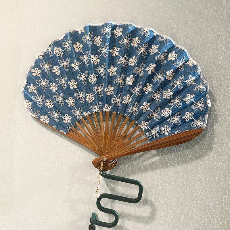 Buddha Stones 花蓮の純潔刺繍入り綿麻竹製折りたたみ扇子 - image 8