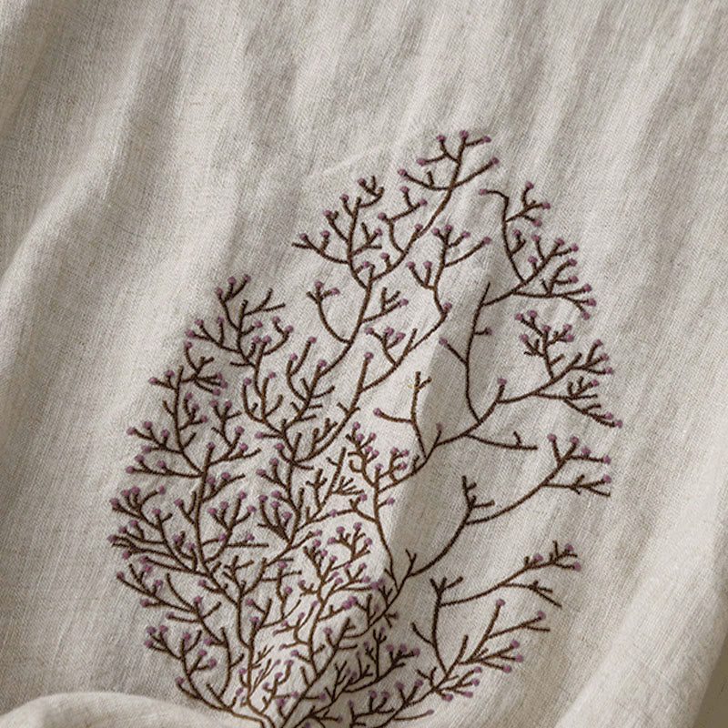 Buddha Stonesカジュアル刺繍ツリードローストリングレディースクルーネックデザイン半袖Tシャツ - image 1