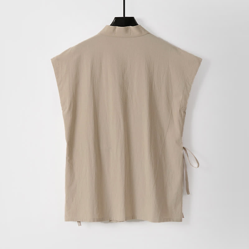Buddha Stones 夏用瞑想用タンスタイルドローストリング無地コットンリネン半袖シャツショーツメンズ瞑想服2枚セット（ポケット付き） - image 11
