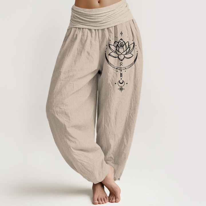 Buddha Stones 純綿素材の蓮と三日月柄レディースゴムウエストハーレムパンツ - タン - US16、 UK/AU20、 EU48 (3XL) - image 11