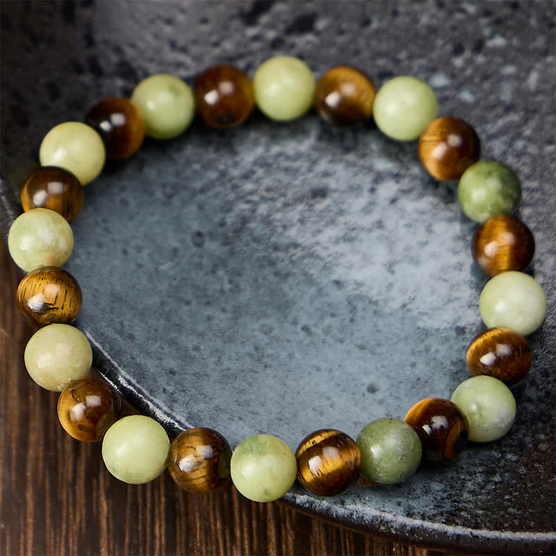 Buddha Stones タイガーアイ翡翠の強度を高めるラウンドビーズブレスレット - image 1