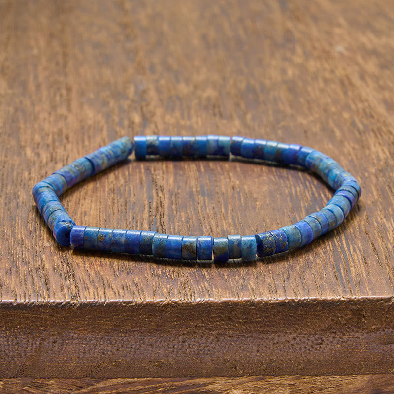 Buddha Stones ラピスラズリ トゥルース ストレートカット フラットビーズブレスレット - ラピスラズリ（手首周り：5.9～6.3インチ／15～16cm） - image 1