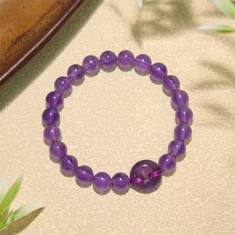 Buddha Stones アメジスト製平和のお守りチャームストレス解消ハンドポリッシュラウンドブレスレット - image 1