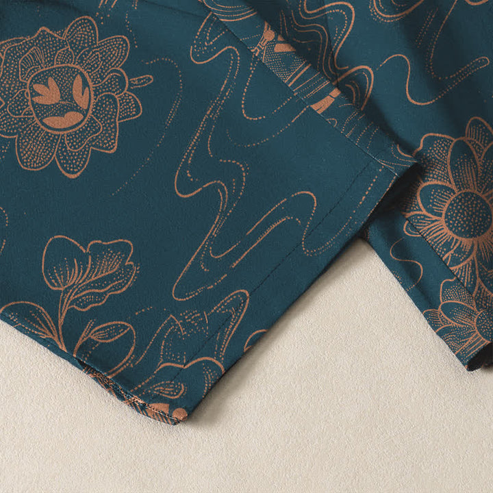 Buddha Stones 純綿蓮の葉と雲の模様のドローストリング付きメンズテーパードパンツ（ポケット付き） - image 5
