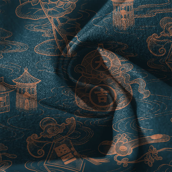 Buddha Stones 純綿蓮の葉と雲の模様のドローストリング付きメンズテーパードパンツ（ポケット付き） - image 6