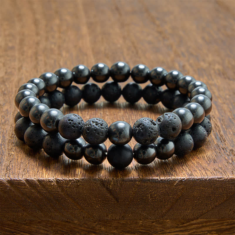 Buddha Stones ヘマタイト溶岩石を使用したグラウンディング効果のあるミニマルなビーズブレスレット - ヘマタイトセット（手首周り：15～16cm） - image 0