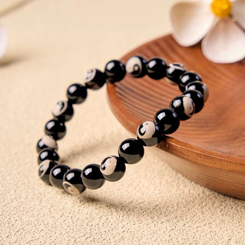 Buddha Stones ブラックオニキスの陰陽バランスブレスレット - image 1