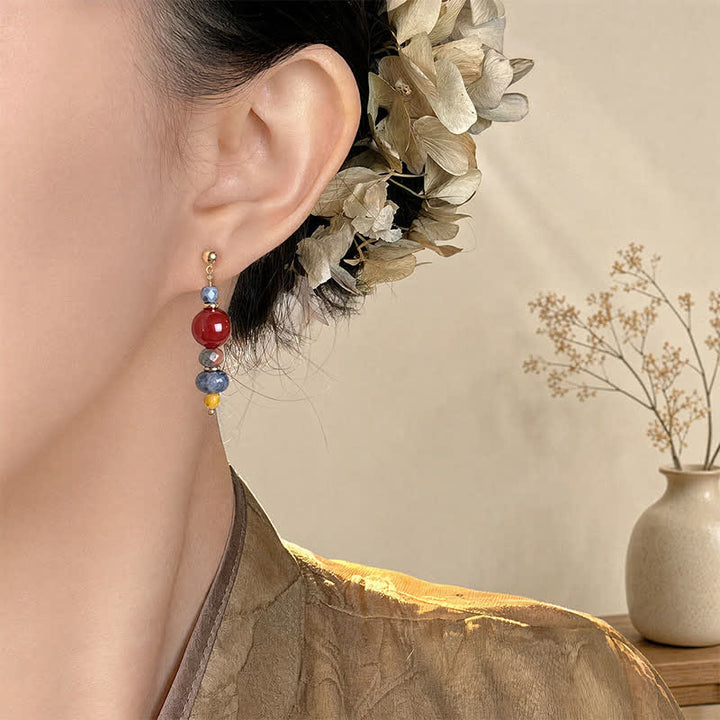 Buddha Stones レッドアゲート、ユナカイト、ブルースポットジャスパーの自信を象徴するドロップピアス - image 4