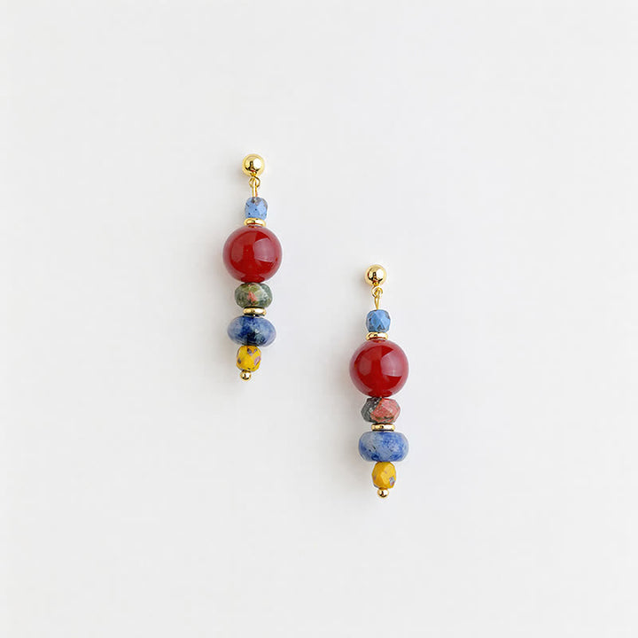 Buddha Stones レッドアゲート、ユナカイト、ブルースポットジャスパーの自信を象徴するドロップピアス - image 1