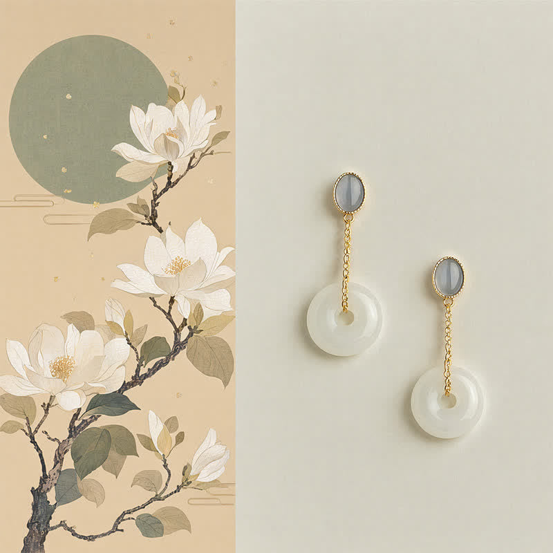 Buddha Stones Liuli平和のお守りチャームトランキリティ ドロップイヤリング - 平和のお守りチャーム（銅製ポスト） - image 0