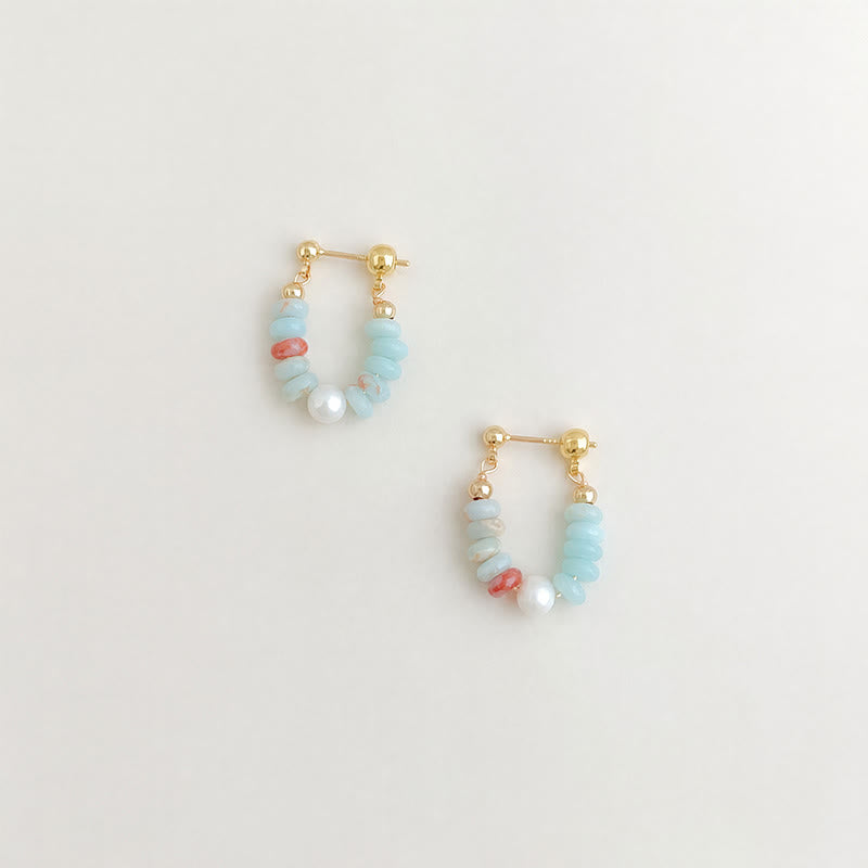 Buddha Stones 寿山石パールビーズフープピアス（ポジティブ） - image 1