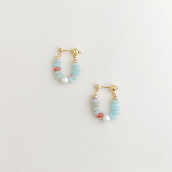 Buddha Stones 寿山石パールビーズフープピアス（ポジティブ） - image 1