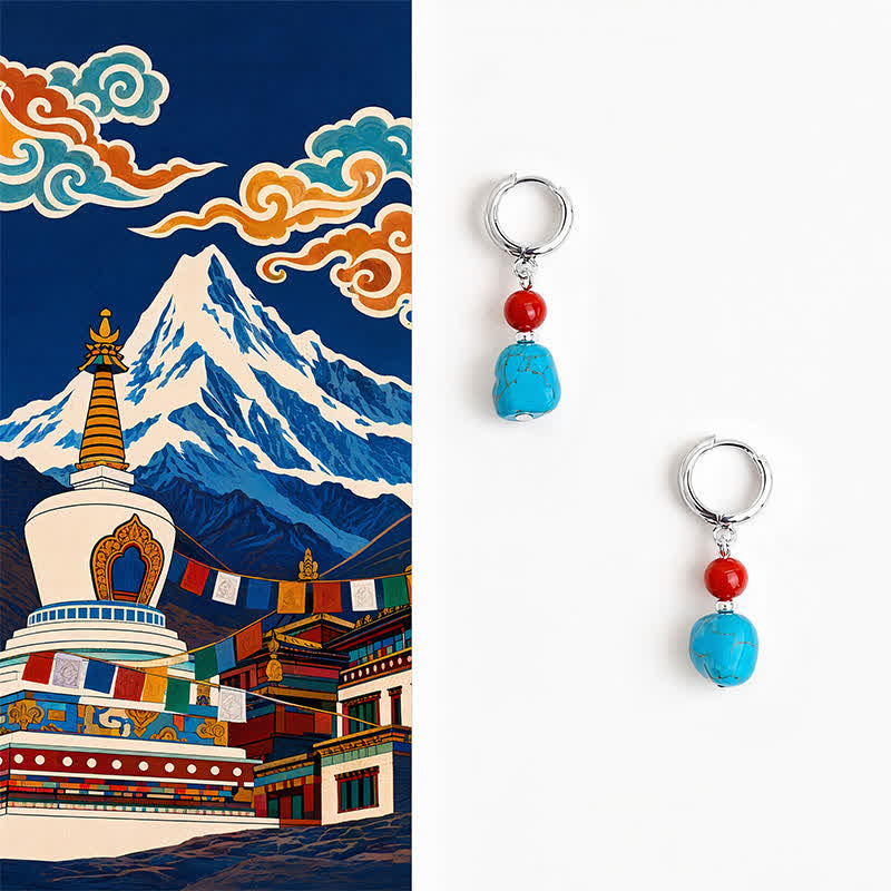 Buddha Stones ターコイズレッドアゲート浄化フープピアス - 赤瑪瑙（銅製ポスト） - image 0