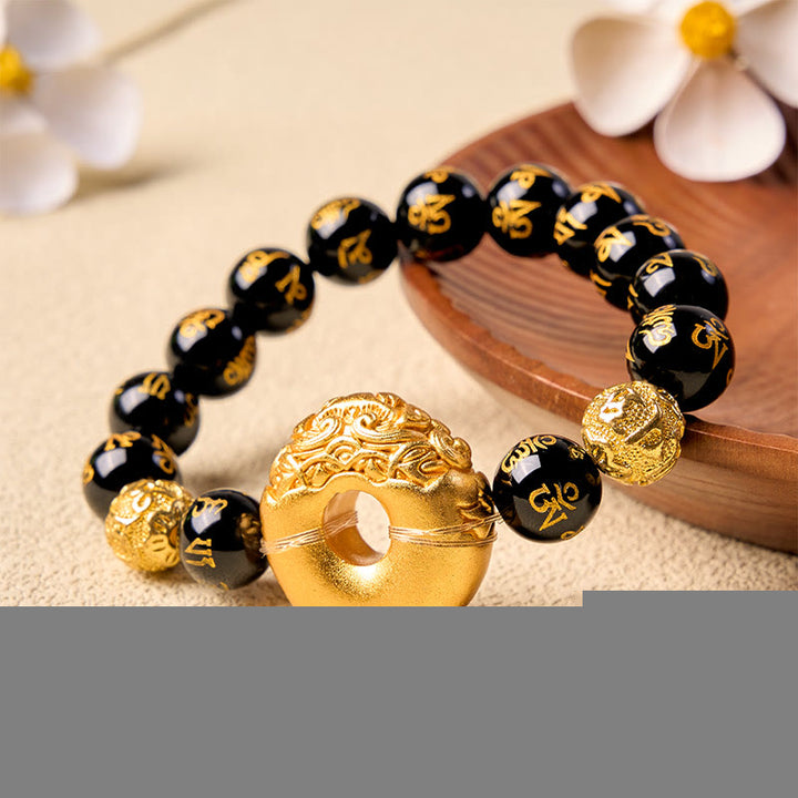 Buddha Stones 黒曜石の貔貅（ひきゅう）平和のお守りチャーム・オーム・マニ・パドメ・フム開運財運ブレスレット - image 3