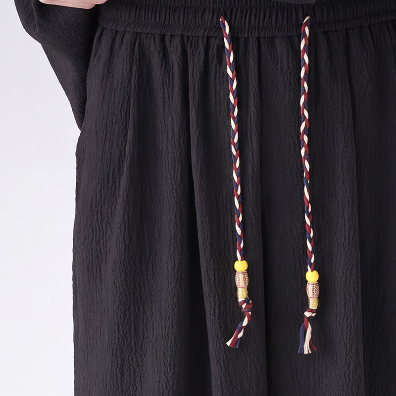 Buddha Stones 春の唐スタイル七分袖カエルボタン無地シャツパンツメンズ瞑想服ポケット付き2点セット - image 7