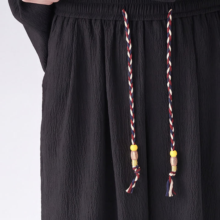Buddha Stones 春の唐スタイル七分袖カエルボタン無地シャツパンツメンズ瞑想服ポケット付き2点セット - image 7