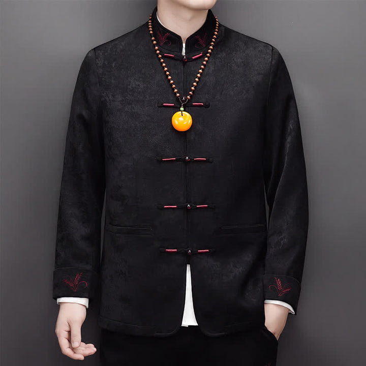 Buddha Stones 秋冬用唐風エレガントカエルボタンマンダリンカラー抽象柄ジャケットパンツメンズ瞑想服ポケット付き2点セット - image 17