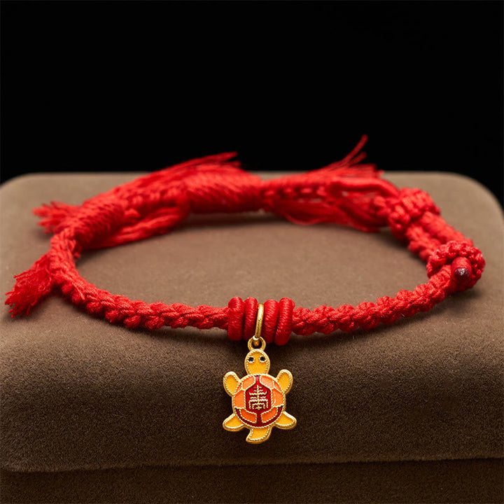 Buddha Stones 亀のチャーム付き、金メッキ銅製、赤紐、バランスチベットブレスレット - image 2